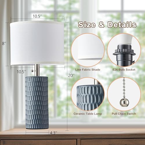 Reaketon Table Lamps for Living Room Set of 2, Ceramic Table Lamps for Bedroom, 20" Modern Lamps for Night Stands, Grey - color: Gray