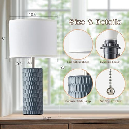 Reaketon Table Lamps for Living Room Set of 2, Ceramic Table Lamps for Bedroom, 20" Modern Lamps for Night Stands, Grey - color: Gray