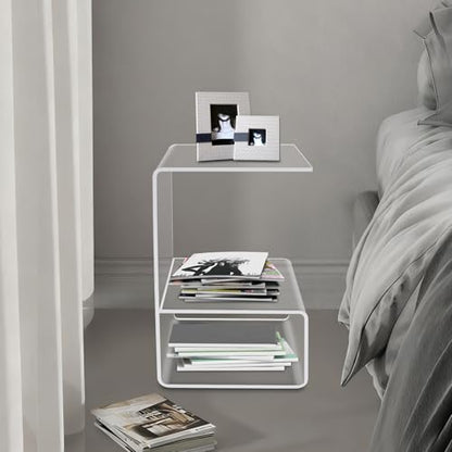 Acrylic End Table, 21.6" H C-Shaped End Table, Side Table for Living Room, Bedside Table for Bedroom, Acrylic Clear C Side Table (Clear) - color: Clear