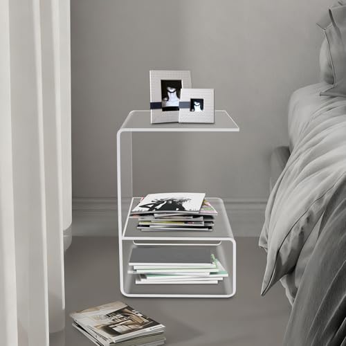 Acrylic End Table, 21.6" H C-Shaped End Table, Side Table for Living Room, Bedside Table for Bedroom, Acrylic Clear C Side Table (Clear) - color: Clear
