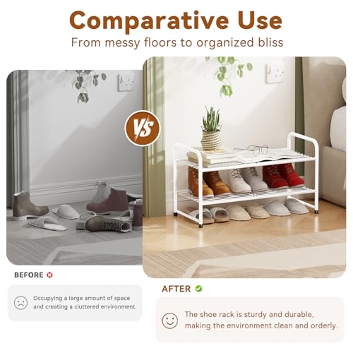 Simple Shoe Rack, 2 Tier Heavy Duty Metal Shoe Shelf 27 Inch Wide, White - color: White, size: 2 Tier