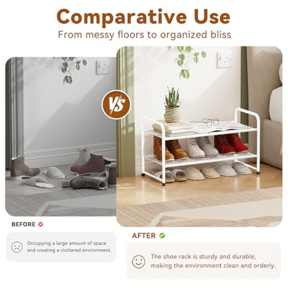 Simple Shoe Rack, 2 Tier Heavy Duty Metal Shoe Shelf 27 Inch Wide, White - color: White, size: 2 Tier