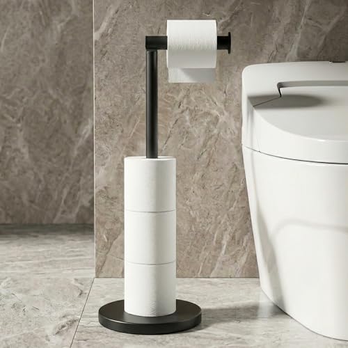 Cesun Extra Weighted Base Toilet Paper Holder Stand - SUS304 Rust Proof Free Standing Tissue Roll Holder for 4 Rolls, No Tipping, No Slipping, Matte Black - color: Black
