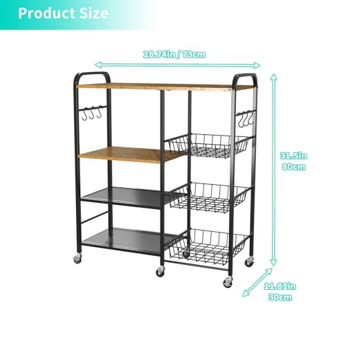 HapiRm Rolling Kitchen Microwave Cart - 4 Tier Microwave Table Stand with Pull-Out Baskets, Coffee Bar Baker's Rack with Wheels Rolling Storage Cart Organizer Shelf for Living Room Office, Balcony - color: Brown
