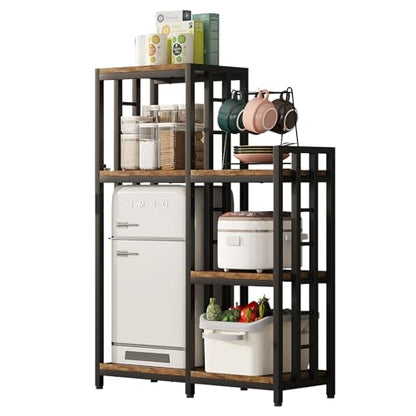 6-Tier Kitchen Bakers Rack, Freestanding Mini Fridge Stand Height Adjustable Bakers Rack with Storage, Sturdy Microwave Stand with Storage, Mini Fridge, Coffee Bar for Living Room Rustic Brown - color: Rustic Brown