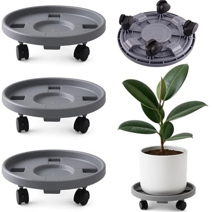 Rolling Plant Stand with Wheels 3 Pack 13 Inch Plant Caddy with Wheels Heavy Duty Plant Dolly Roller Base with Wheels Round Flower Pot Rack Holder Planter Trolley Tray, Grey - color: Grey, size: 13 inch