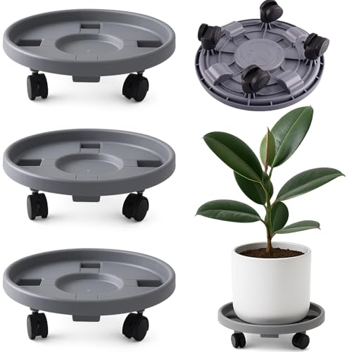 Rolling Plant Stand with Wheels 3 Pack 13 Inch Plant Caddy with Wheels Heavy Duty Plant Dolly Roller Base with Wheels Round Flower Pot Rack Holder Planter Trolley Tray, Grey - color: Grey, size: 13 inch