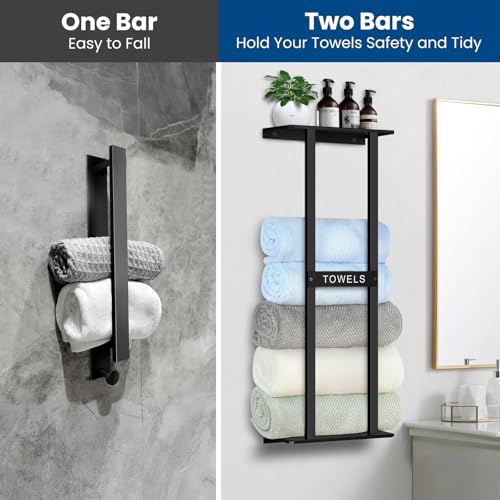 Bathroom Towel Storage Rack, Wall Mounted Bathroom Towel Rack, 30 inch Heavy Duty 6 Large Towels, Wall Mounted Towel Rack for Rolled Towels, Black - color: Black