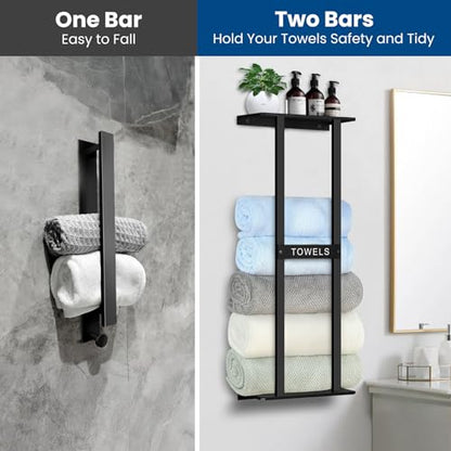 Bathroom Towel Storage Rack, Wall Mounted Bathroom Towel Rack, 30 inch Heavy Duty 6 Large Towels, Wall Mounted Towel Rack for Rolled Towels, Black - color: Black