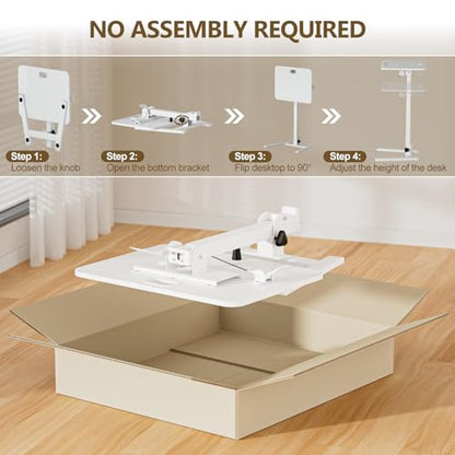 25 Inch Mobile Foldable Standing Desk for Home Office, White | 180 Tiltable Desktop, Height Adjustable, No Assembly Computer Workstation, Portable Rolling Laptop Table, Sit-Stand Desk - color: White