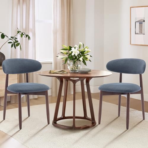 COLAMY Wooden Dining Chairs Set of 2, Modern Fabric Upholstered Dining Room Chair, Farmhouse Kitchen Side Chairs with Foot Pegs, Blue - color: Blue, size: Set of 2