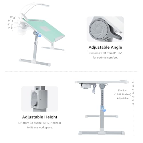 iXTRA Adjustable Laptop Lap Desk with Cooling Fan USB Light for Adults - color: Green,70x45cm