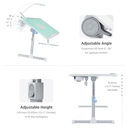 iXTRA Adjustable Laptop Lap Desk with Cooling Fan USB Light for Adults - color: Green,70x45cm