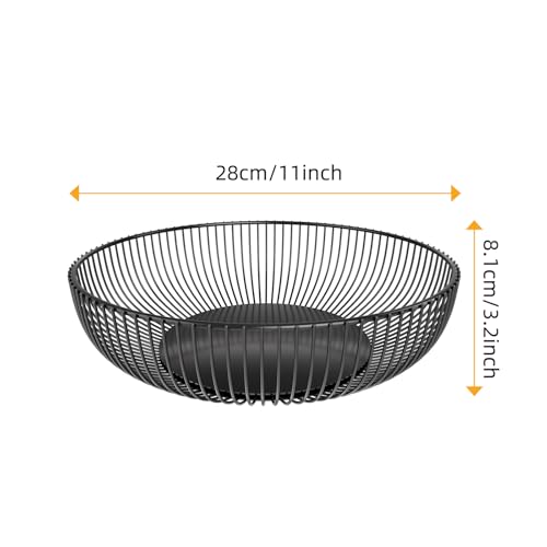 Simple Trending Round Metal Fruit Basket Bowl for Kitchen Counter - Rust-Proof, Non-Slip & Breathable Wire Organizer for Fruits, Veggies, Snacks, Black (11“ Diameter x 3.2” H) - style: Fruit Bowl Black
