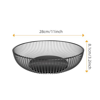Simple Trending Round Metal Fruit Basket Bowl for Kitchen Counter - Rust-Proof, Non-Slip & Breathable Wire Organizer for Fruits, Veggies, Snacks, Black (11“ Diameter x 3.2” H) - style: Fruit Bowl Black