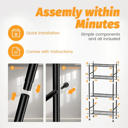 Abiglifty Storage Shelves, 4-Tier Wire Shelving, Metal Shelving with Adjustable Leveling Feet, Garage Storage for Bathroom, Closet, Kitchen - size: 4 Tier