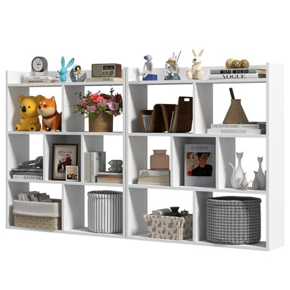 Tangkula 7-Cube Bookshelf, Floor Standing Open-Back Bookcase with Anti-Toppling Devices, Wooden Geometric Bookshelf, 4-Tier Storage Display Shelf for Living Room, Study, Office (1, White)
