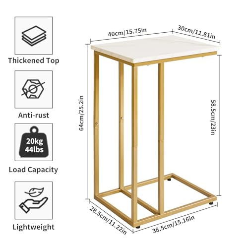 Aibiju Small Side Tables C Shaped, End Table, Small Table Stand for Living Room Bedroom, Little Bedside Table Faux Marble+Gold YD-TM051G - color: Marble Grain Tabletop+gold Legs