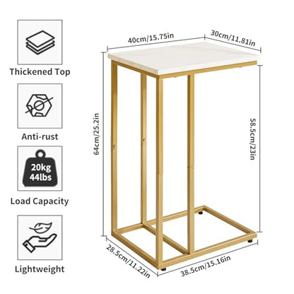 Aibiju Small Side Tables C Shaped, End Table, Small Table Stand for Living Room Bedroom, Little Bedside Table Faux Marble+Gold YD-TM051G - color: Marble Grain Tabletop+gold Legs