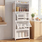 LDAILY 5-Tier Kitchen Storage Cabinet, Mobile Microwave Stand with Metal Frame, Double Anti-toppling Device, 4 Rolling Casters, Freestanding Bakers Rack for Kitchen, Dining Room, Living Room (White) - color: White