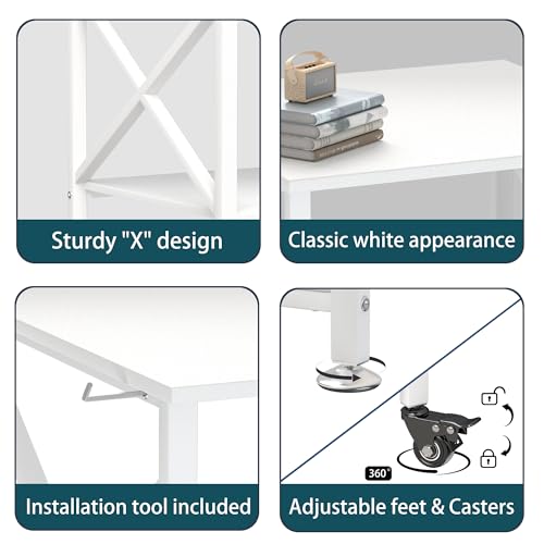 Printer Stand, 23.6 x 23.6 Inches Large Printer Stand with Storage Shelf, 2 Tier Printer Table for Home Office, Rolling Printer Cart with Industrial Wheels, Mini Fridge Stand Table, White - color: White