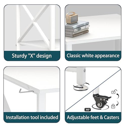 Printer Stand, 23.6 x 23.6 Inches Large Printer Stand with Storage Shelf, 2 Tier Printer Table for Home Office, Rolling Printer Cart with Industrial Wheels, Mini Fridge Stand Table, White - color: White
