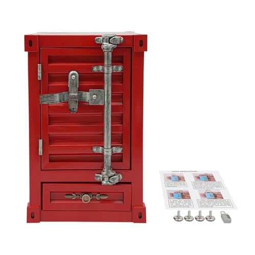 Industrial Shipping Container Cabinet, 3-Tier Nightstand with Drawers, End Tables Bedside Table Container Style Locker Wrought, Retro Style Metal Container Cabinet for Bar, Bedroom, Garage (Red) - color: Red