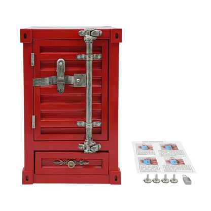 Industrial Shipping Container Cabinet, 3-Tier Nightstand with Drawers, End Tables Bedside Table Container Style Locker Wrought, Retro Style Metal Container Cabinet for Bar, Bedroom, Garage (Red) - color: Red