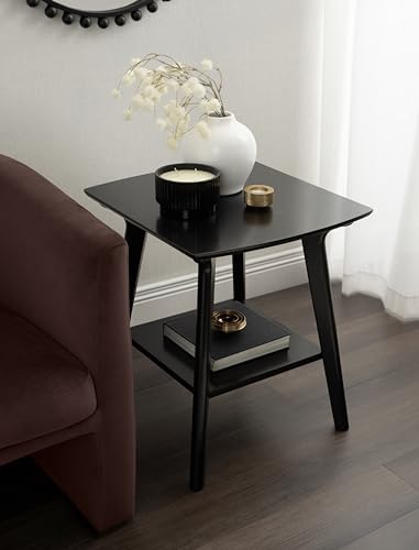 Kate and Laurel Louena Mid-Century Rectangle Wood Side Table, 22 x 20 x 24, Black, Modern Decorative Two-Tier End Table for Use as a Bedroom Nightstand or Apartment Living Room Accent