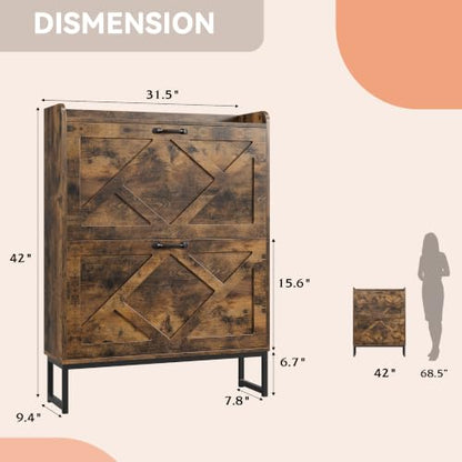 Nicetree Shoe Storage Cabinet with 2 Flip Drawers, Freestanding Wood Shoe Organizer with Metal Legs, Farmhouse Slim Shoe Rack for Entryway, Foyer, Hallway, Rustic Brown - color: Rustic Brown