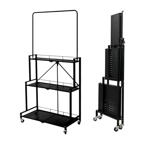 lumizone Foldable 4-Tier Plant Stand With Wheels Indoor Outdoor Black | Hanging Plant Shelf No Assembly Required Pot Placement Area Sturdy Fall Prevention Storage Shelf Flower Pot Stand