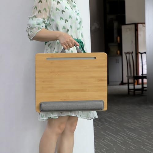 Adjustable Lap Desk for Laptop with Cushion, Bamboo Laptop Stand with Anti-Slip Strip Tablet Phone Holder, Fits up to 15.6 inch or 14 inch with Mouse Space - size: 16.5"x13.4" Height-adjustable