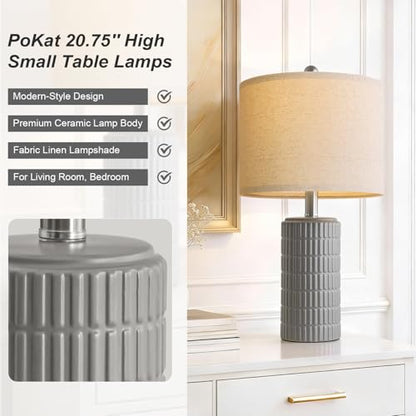 PoKat 20.75'' Ceramic Small Table Lamps for Bedroom, Modern Dark Gray Bedside Lamps Set of 2, Farmhouse Lamps for Living Room with Linen Lampshade for Night Stands Guest Room Side End Table Console - color: 20.75'' Small - Dark Grey
