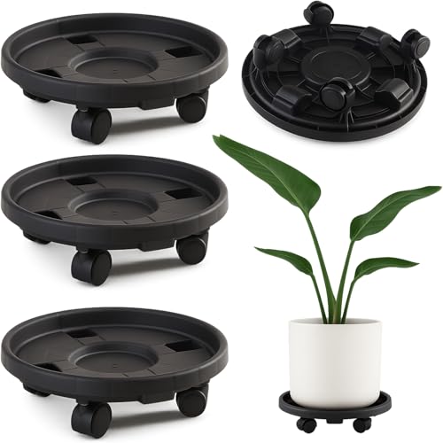 Rolling Plant Stand with Wheels 3 Pack 10 Inch Plant Caddy with Wheels Heavy Duty Plant Dolly Roller Base with Wheels Round Flower Pot Rack Holder Planter Trolley Tray, Black - color: Black, size: 10 inch