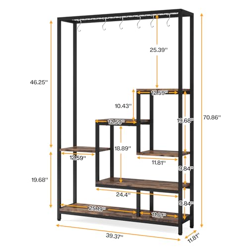 Tribesigns 5-Tier Tall Indoor Plant Stand, 70.9 inches Large Metal Plant Shelf with 6PC S Hanging Hooks, Multi-Purpose Flower Bonsai Pots Display Rack for Indoor, Garden, Balcony, Living Room