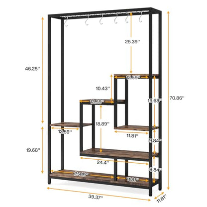 Tribesigns 5-Tier Tall Indoor Plant Stand, 70.9 inches Large Metal Plant Shelf with 6PC S Hanging Hooks, Multi-Purpose Flower Bonsai Pots Display Rack for Indoor, Garden, Balcony, Living Room