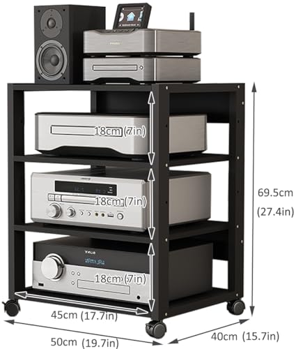 3/4/5 Tier Audio-Video Media Stand with Adjustable Shelves, Home Stereo System Entertainment Components Cabinet for Gaming, Meeting, Living, Recording Room, Black(50x40x69.5cm) - size: 50x40x69.5cm