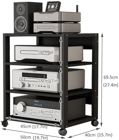 3/4/5 Tier Audio-Video Media Stand with Adjustable Shelves, Home Stereo System Entertainment Components Cabinet for Gaming, Meeting, Living, Recording Room, Black(50x40x69.5cm) - size: 50x40x69.5cm