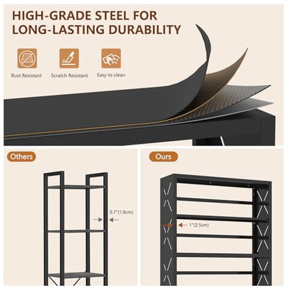Polup Metal Bookshelf, 5 Tier Wide Bookcase with Adjustable Shelves, Tall Black Book Shelf with Bookends, Large Display Shelves for Living Room, Home Office, Library - color: Black, size: 5 Tier-31" W