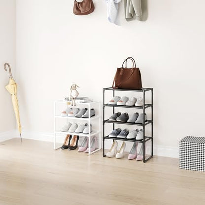 5-Tier Small Shoe Rack for Closet and Entryway, Narrow Shoe Shelf Organizer,Stackble Shoe Stand,Non-Woven Fabric Metal Free Standing Shoe Racks (Black, 18" W x 9.9" D x 28.6" H) - color: Black