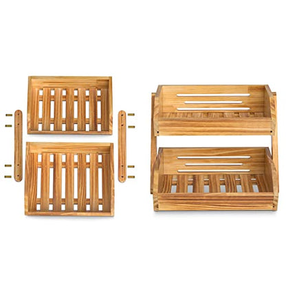 Merysen 2-Tier Wooden Fruit Basket For Kitchen Countertop, Self-assembly | Large Fruit Holder Stand, Vegetable, Snack, Bread Organzier and Storage - size: 2 Tier Wooden
