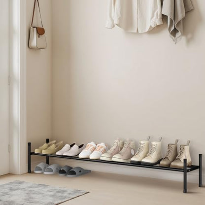 STORAGE MANIAC Long Expandable Shoe Rack, 6 Pairs Metal Wide Stackable Shoe Rack, Adjustable Shoes Shelf, Freestanding Shoes Organizer for Closet, Entryway, Hallway, Garage, Front Door, 1 Tier - size: 1-tier