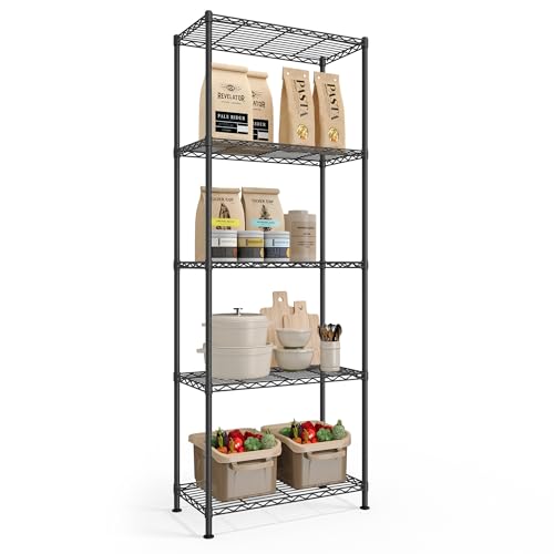 SONGMICS Storage Shelf, Metal Wire Shelving Unit, Adjustable Shelves, for Garage, Bedroom, Living Room, Kitchen, Pantry, 5 Tier, 11.8 x 23.6 x 63.4 Inches, Ink Black ULGR165BH01S - color: Ink Black, size: 5 Tiers (11.8"D x 23.6"W)