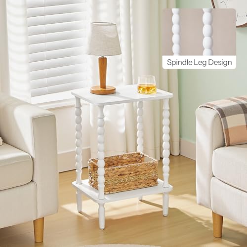 HOOBRO End Table, 2-Tier Small Side Table with Spindle Legs, Nightstand with Storage Shelves, Sofa Side Table, for Small Space, Living Room, Bedroom, White WT189BZ01 - color: White
