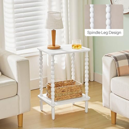 HOOBRO End Table, 2-Tier Small Side Table with Spindle Legs, Nightstand with Storage Shelves, Sofa Side Table, for Small Space, Living Room, Bedroom, White WT189BZ01 - color: White