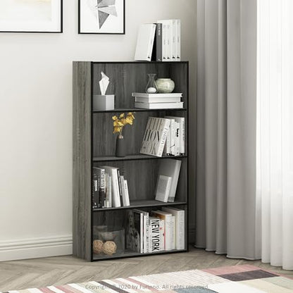 Furinno PASIR Book Shelf, 4-Tier Bookshelf, Bookcase with Open Shelf, 9.4 x 23.6 x 41.7, for Living Room, Bedroom, Home Office, French Oak - color: French Oak Grey, size: 4-Tier