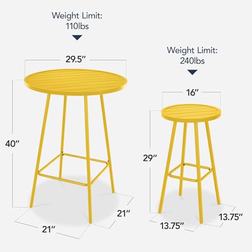 Best Choice Products 3-Piece Patio Dining Set, Bar Height, Outdoor Bistro Set, Outdoor Round Bar Table w/ 2 Bar Stools, Steel - Yellow - color: Yellow