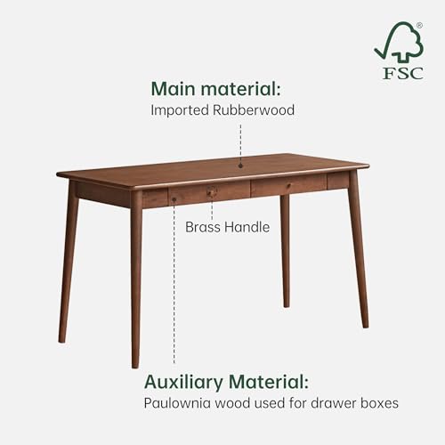 Computer Desk, Solid Wood Desk, Mid Century Modern Home Office, Writing Desk with Drawers for Study Bedroom Living Room 31.49" W - color: Walnut-rubberwood-5, size: 31"W