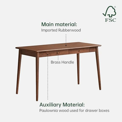 Computer Desk, Solid Wood Desk, Mid Century Modern Home Office, Writing Desk with Drawers for Study Bedroom Living Room 31.49" W - color: Walnut-rubberwood-5, size: 31"W