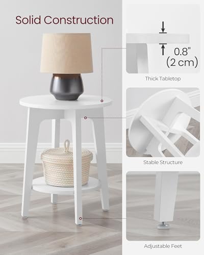 VASAGLE MAEZO Collection - Side Table, 2-Tier Small Round End Table, Nightstand with Tapered Legs, Curved Transitions, for Small Spaces, Living Room, Bedroom, Cloud White ULET283T14 - color: Cloud White, size: 1 pack